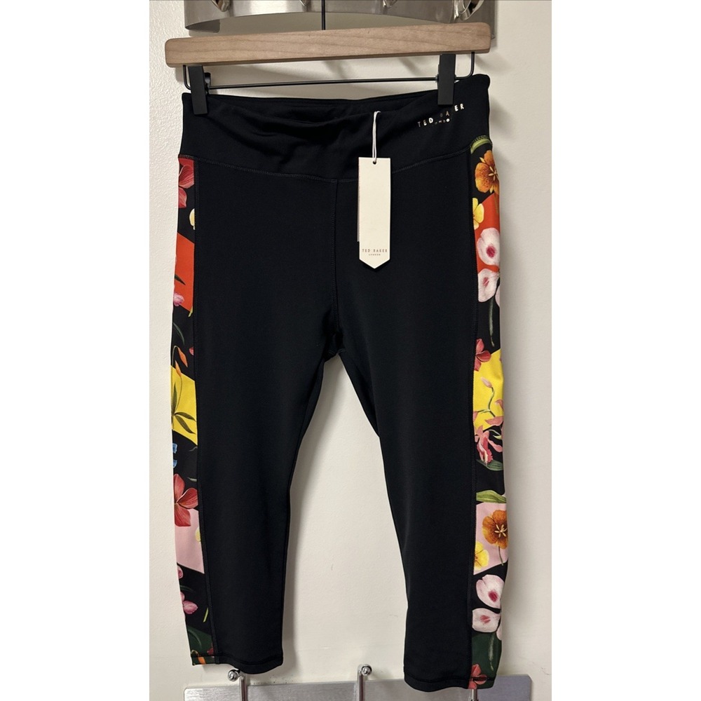 Ted Baker London Women Size Small Hampton‎ Cruise Floral Cropped Leggings Black